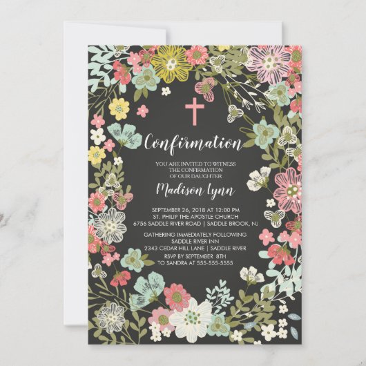 Invitation de confirmation Florale Chalkboard (Devant)