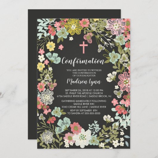 Invitation de confirmation Florale Chalkboard (Devant / Derrière)