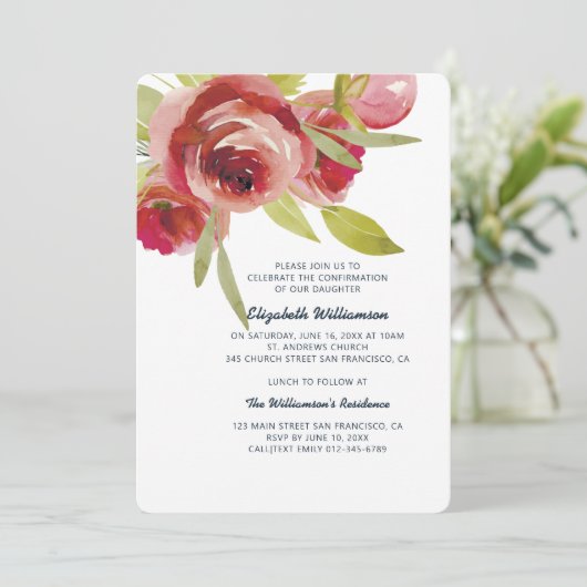 Invitation de confirmation florale d'aquarelle mod (Debout devant)