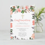Invitation de confirmation florale de Corail Blush (Debout devant)