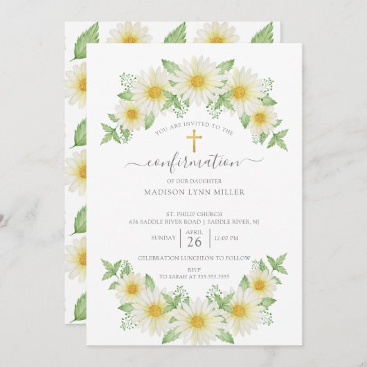Invitation de confirmation florale de marguerite f (Devant / Derrière)
