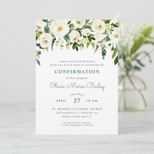 Invitation de confirmation Florale de verdure douc (Debout devant)