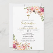 Invitation de confirmation florale rose (Devant)