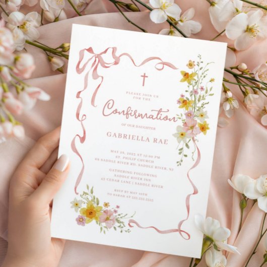 Invitation de confirmation florale rose