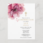 Invitation de confirmation florale rose aquarelle (Devant)