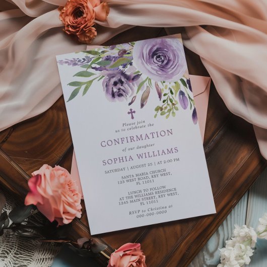 Invitation de confirmation Florale Rose violet