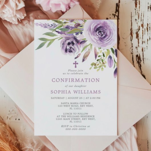 Invitation de confirmation Florale Rose violet