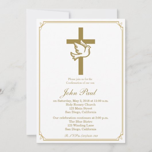 Invitation de confirmation Gold Cross et Dove (Devant)
