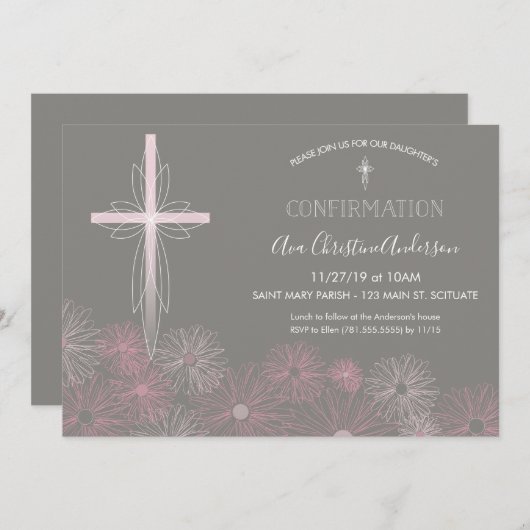 Invitation de confirmation - Invitation avec croix (Devant / Derrière)
