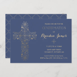 Invitation de confirmation - Invitation Gold Cross