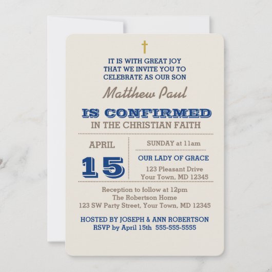 Invitation de confirmation Marine Blue & Silver (Devant)