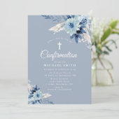 Invitation de confirmation moderne à fleurs bleues (Debout devant)