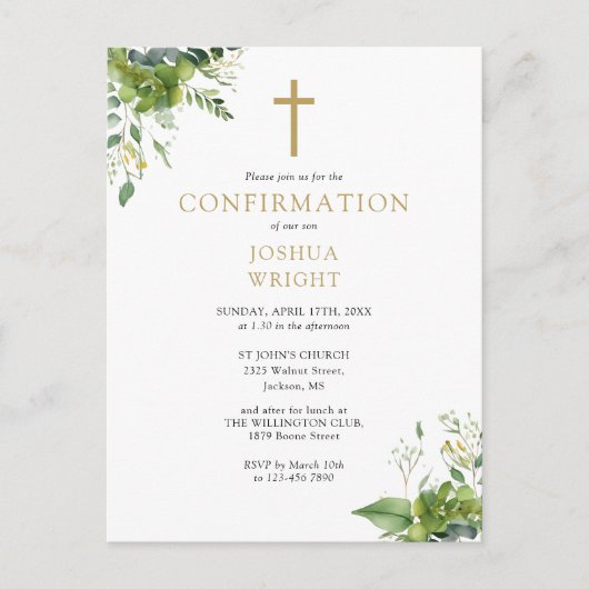Invitation de confirmation Monogramme de verdure (Devant)