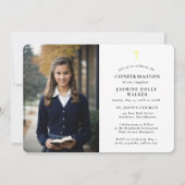 Invitation de confirmation photo avec croix dorée  (Devant)