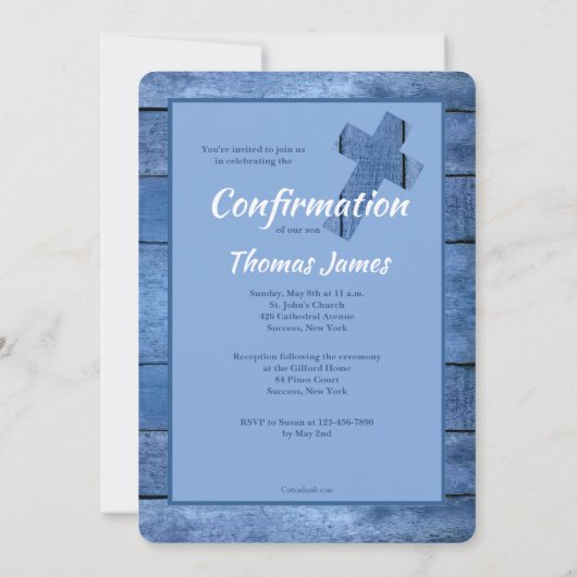 Invitation de confirmation photo bleu rustique (Dos)