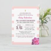 Invitation de confirmation Pink Stripe and Peony (Debout devant)