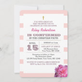 Invitation de confirmation Pink Stripe and Peony (Devant)