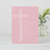 Invitation de confirmation rayée rose (Debout devant)