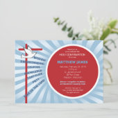 Invitation de confirmation rayons rouges bleus (Debout devant)