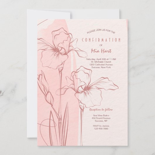 Invitation de confirmation rose (Devant)