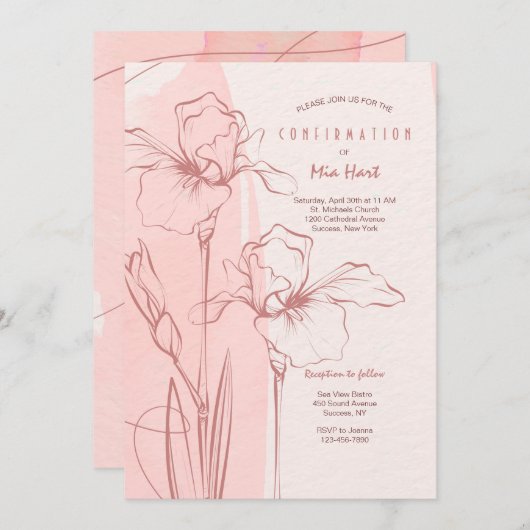 Invitation de confirmation rose (Devant / Derrière)