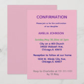Invitation de confirmation rose et violet (Devant / Derrière)