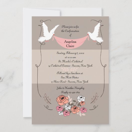 Invitation de confirmation Rosy (Devant)