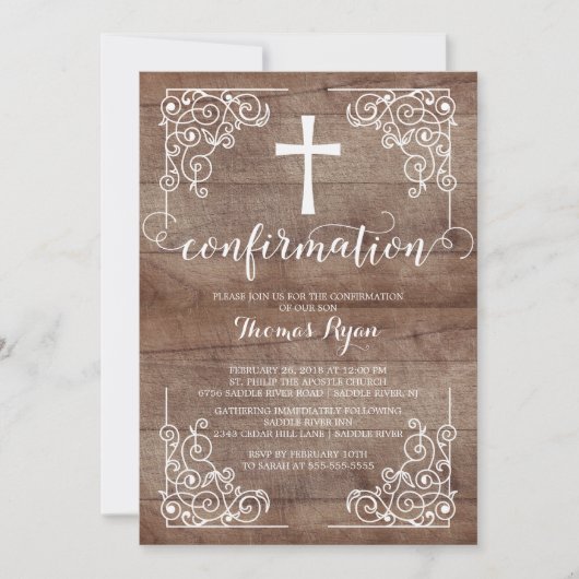 Invitation de confirmation Rustic Wood Cross (Devant)