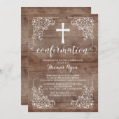 Invitation de confirmation Rustic Wood Cross (Devant / Derrière)