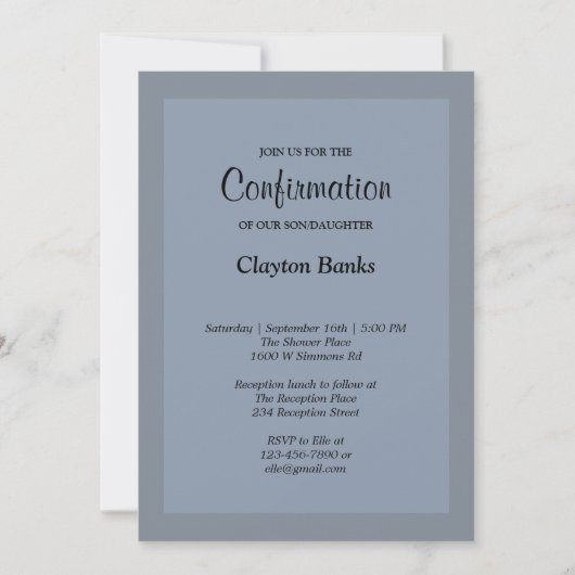 Invitation de Confirmation Simple Cadre Bleu (Devant)