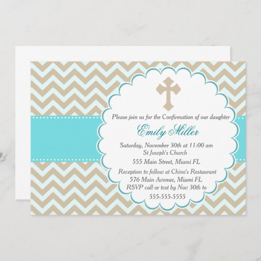 Invitation de confirmation Turquoise Gold Chevron (Devant / Derrière)