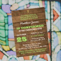 Invitation de confirmation verte en bois d'écorce