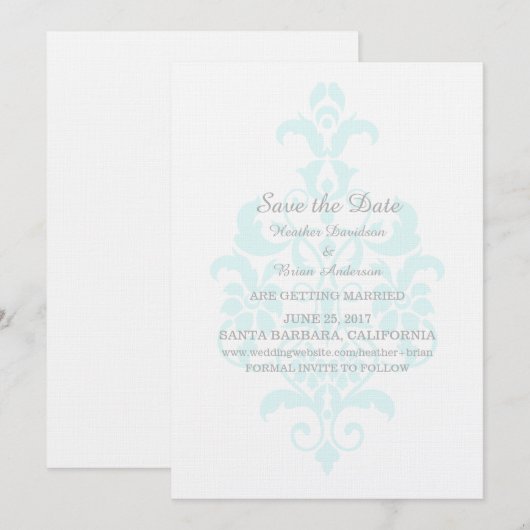 Invitation de conservation de date Aqua Subtle Dam (Devant / Derrière)