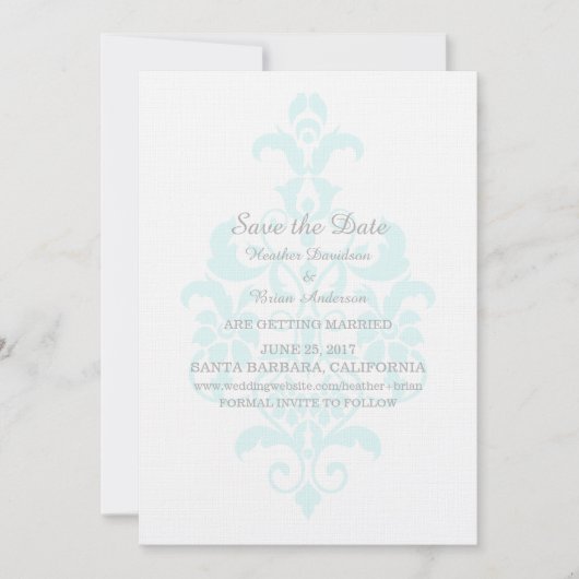 Invitation de conservation de date Aqua Subtle Dam (Devant)