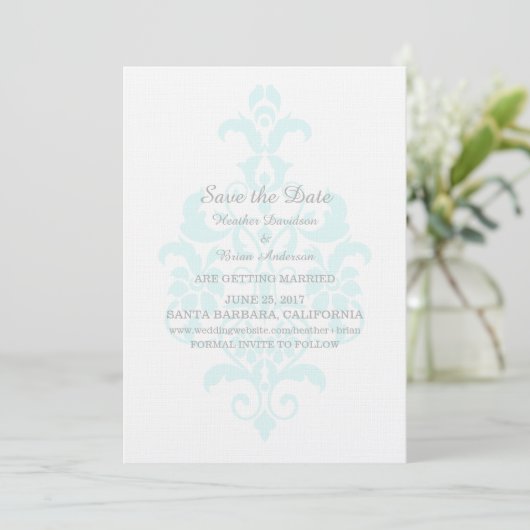 Invitation de conservation de date Aqua Subtle Dam (Debout devant)
