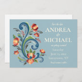 Invitation de conservation de la date Bleu et Roug (Devant / Derrière)