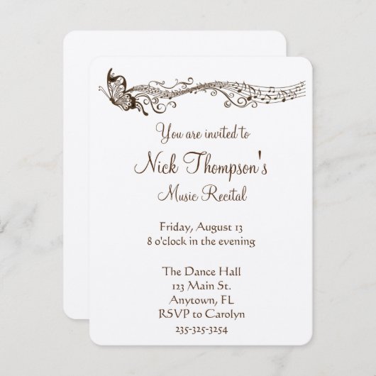 Invitation de considérant de musique de papillon (Devant / Derrière)