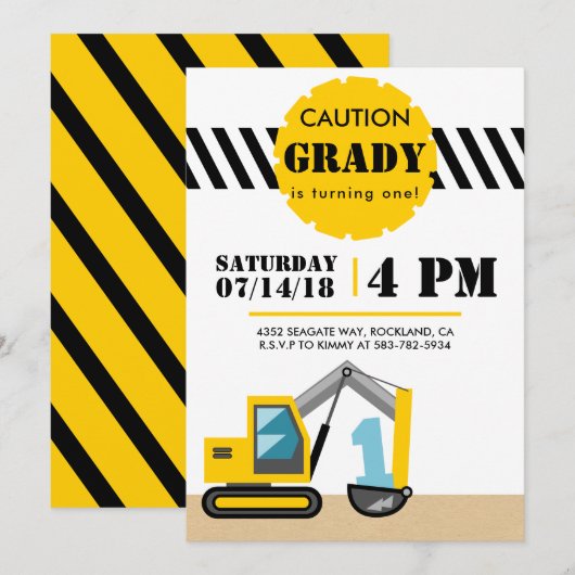 Invitation de construction 1er anniversaire Premie (Devant / Derrière)