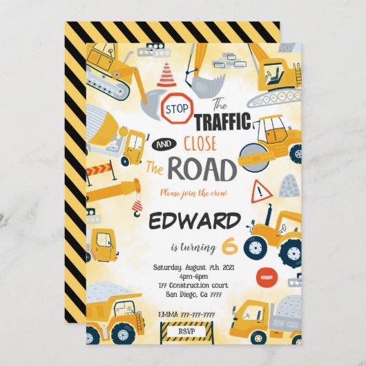 Invitation de construction du 6e anniversaire (Devant / Derrière)