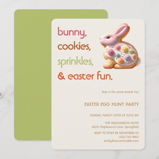 Invitation de cookie de lapin de Pâques | Fête de (Devant / Derrière)