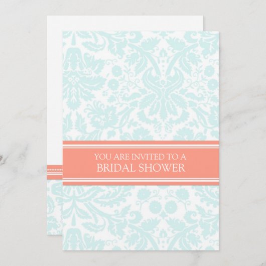 Invitation de corail de Fête de la mariée de (Devant / Derrière)