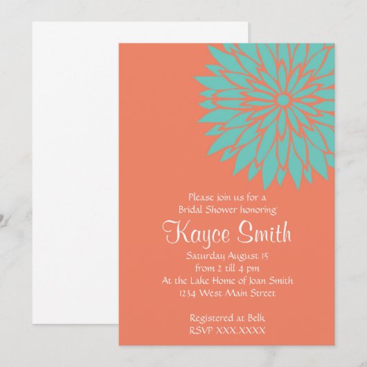 Invitation de corail de fleur de dahlia (Devant / Derrière)