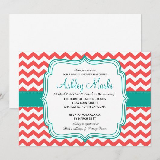 invitation de corail et de turquoise (Devant / Derrière)