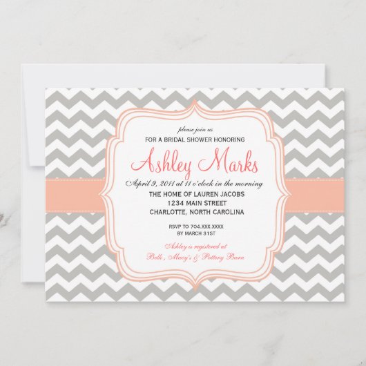 Invitation de corail et grise de Chevron (Devant)