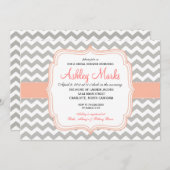 Invitation de corail et grise de Chevron (Devant / Derrière)