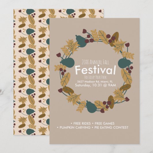 Invitation de couronne de citrouille au festival a (Devant / Derrière)