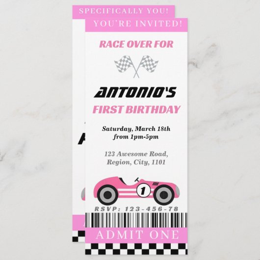 Invitation de course rose (Devant / Derrière)