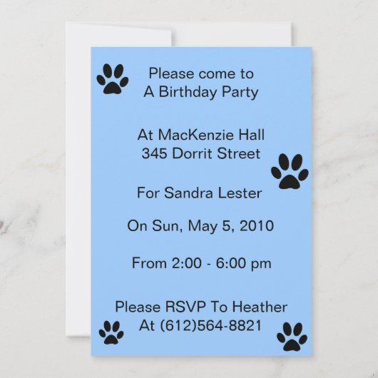 Invitation de coutume de chat de gâteau (Dos)