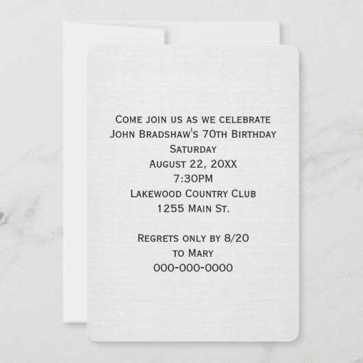 Invitation de couverture du magazine de fête du 70 (Dos)