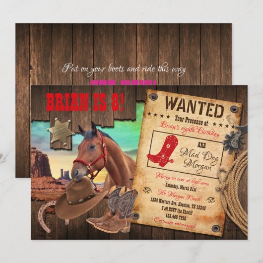 Invitation de cow-boy de l'Ouest sauvage (Devant / Derrière)